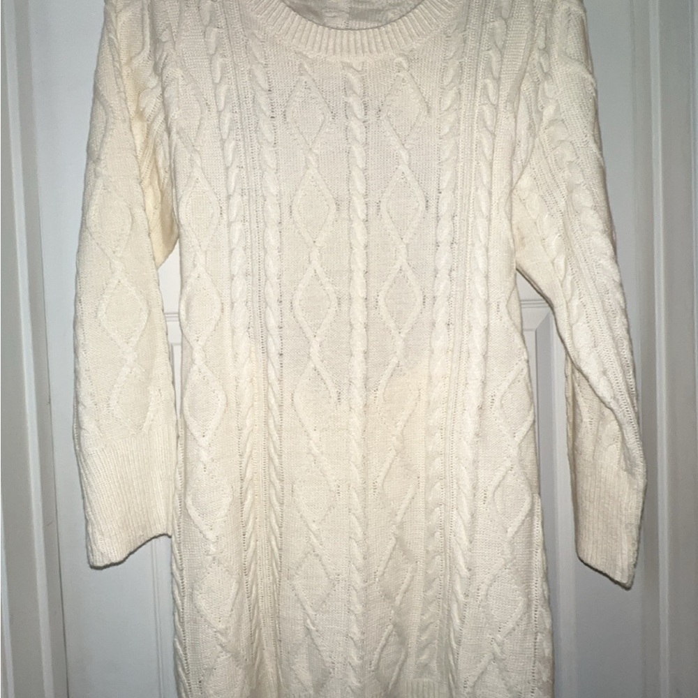 Elegant Cream Cable Knit Sweater Dress